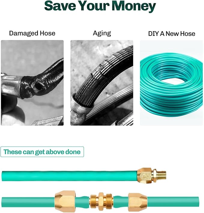 4pcs Premium Solid Brass Pneumatics Reusable PU Hose-End Repair Fitting, 1/4" Barb For 1/4-Inch ID Polyurethane Air Hose With 1/4" NPT