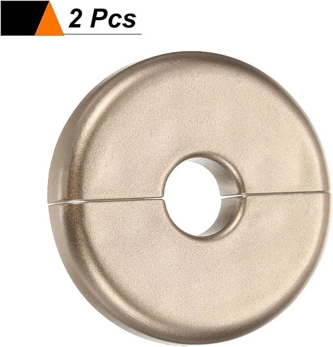 HARFINGTON 2pcs Wall Split Flange 11mm/0.4" Self-Adhesive Plumbing Cover Plates ABS Plastic Round Escutcheon Plate Buckle Design for Water Pipe Bathroom Kitchen Decoration, Gold Tone