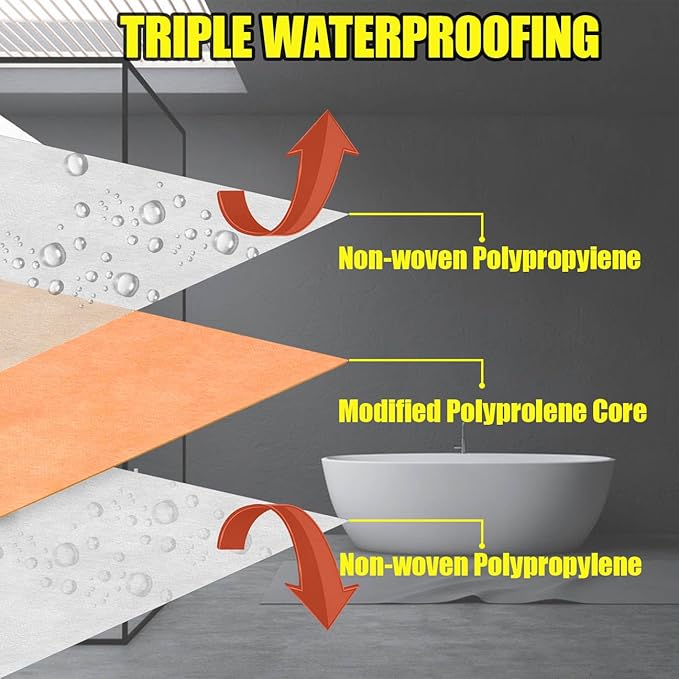 Waterproof Membrane for Shower 3.8 ft x 29 ft / 108 Square Feet Waterproofing Shower Membrane 25.6mil Thickness Waterproof for Sauna Bathroom Walls Tile Underlayment 108 sqft Polyethylene Fabric Roll