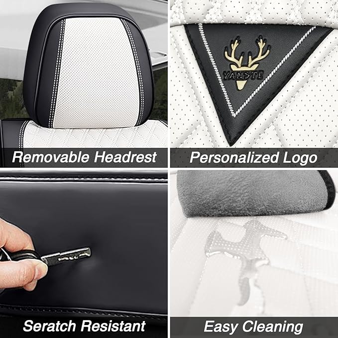 Car Seat Covers for Jaguar E-PACE 2018-2024,Breathable Nappa Leather Car Seat Protector,Full Seat Cover Automotive Seat Cushion with Airbag Compatible(5 Seats,Black-White)