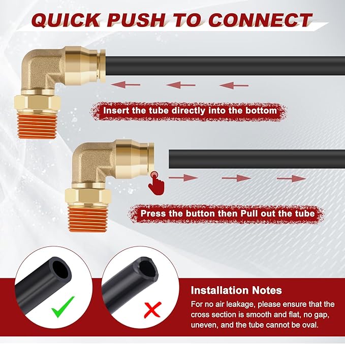 1/4" Quick Push to Connect Fittings Brass 90 Degree Union Swivel Elbow Joint DOT Approved 1/4" Tube OD x 1/4" NPT Thread Air Brake Line Adapter Air Suspension Kit for Car Truck Trailers 5pcs