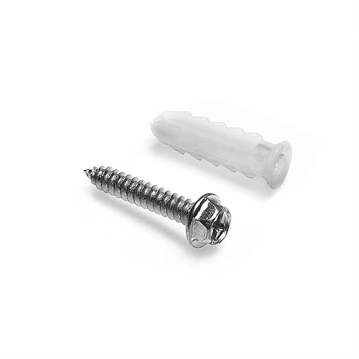 THE CIMPLE CO Ribbed Plastic Conical Anchors and Screws - for Concrete, Stucco, Brick, Drywall, and Similar - Kit of 100 Screws, and 100 Anchors