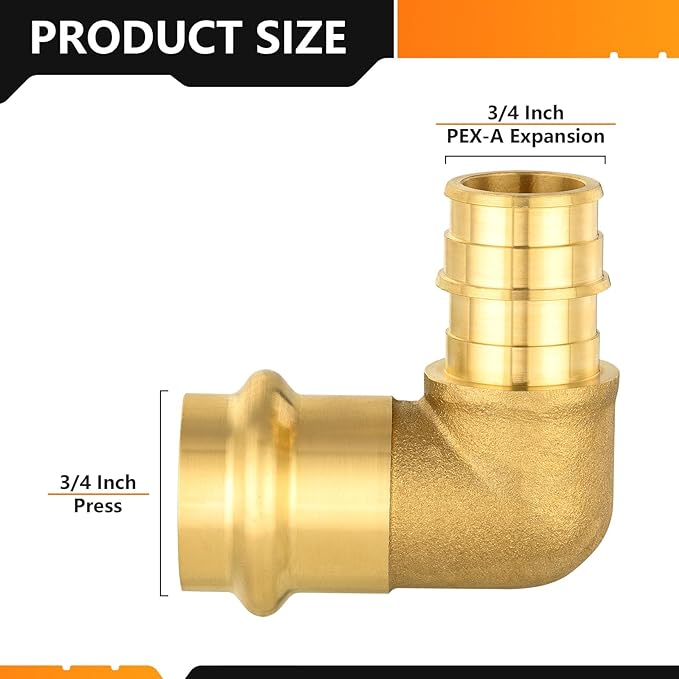 30-Pack HeSun Copper Press Fitting Elbow, 3/4" PRESS X 3/4" PEX-A F1960 Expansion Elbow, LF Brass