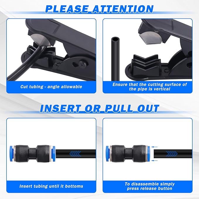 Air Line Tubing Kit, 1/4" 3/8" Air Line Quick Connect Fittings with 1/4" OD x 32.8 FT (10M) & 3/8" OD x 32.8 FT (10 M) DOT Nylon Air Hose Tubing Pneumatic Push Lock Fittings Kit (50 Pcs)