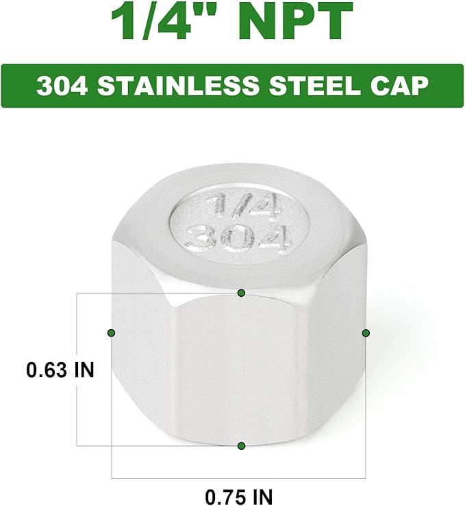 TAISHER 5PCS 304 Stainless Steel Cap Pipe Plug Socket Fitting 1/4" NPT Female