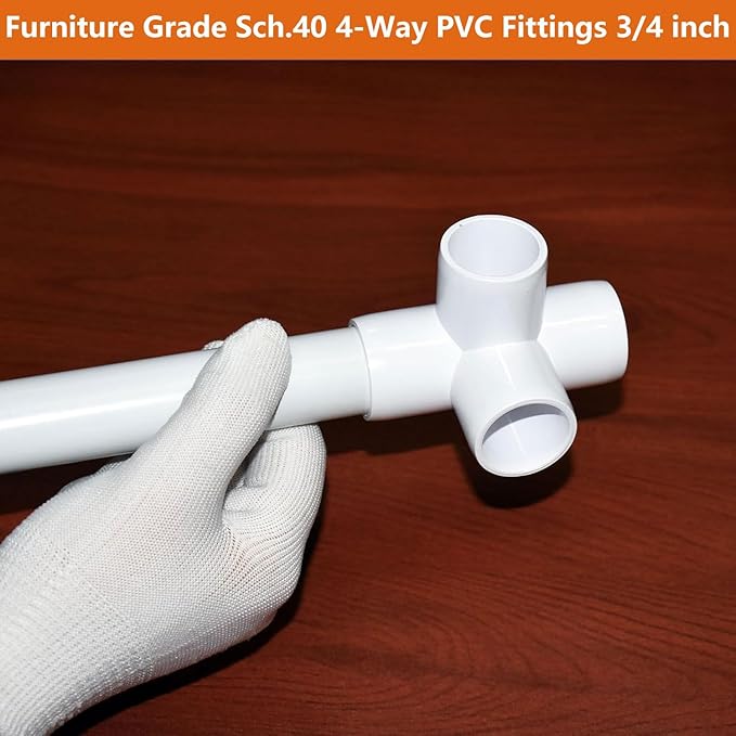 ‌letsFix 4 Way PVC Fittings 3/4 Inch (10-Pack), Furniture-Grade, Heavy-Duty Pipe Connectors for Plumbing, DIY Projects, and Home Furniture Assembly, Compatible with 3/4" Schedule 40 PVC Pipes‌