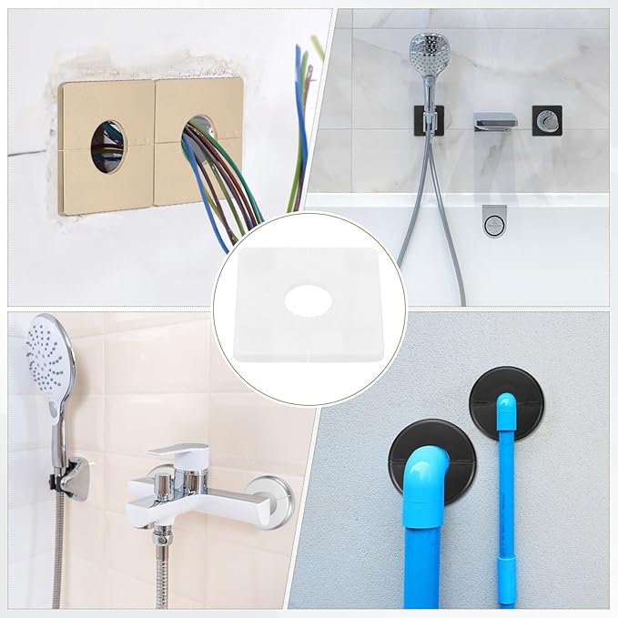 PATIKIL Wall Split Flange 86mm / 3.4" OD, 4 Pcs Square Escutcheon Plate Cover PPR Plumbing Cover Plates with Self-Adhesive Tape for 27mm / 1.1" Dia Water Pipe Faucet, White