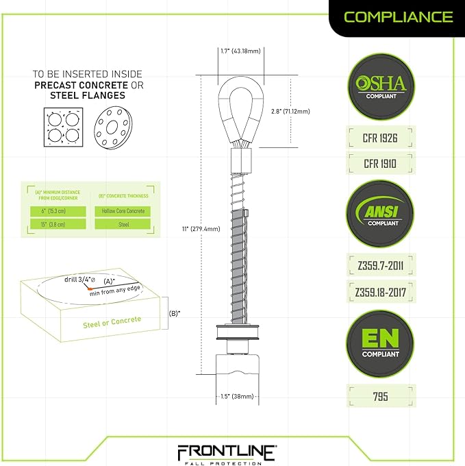 Frontline COT345K Reusable 5K Concrete and Steel Anchor Toggle Bolt | Removable Trigger Anchor | ANSI, OSHA & EN Compliant | Built tough, rugged and corrosion resistant