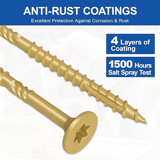 #10 x 4” Deck Screws, 108Pcs Star Drive Wood Screws, Rust Resistant Timber Screws for Timber/Log/Landscaping Wood, T25 Star Bit Included, Yellow