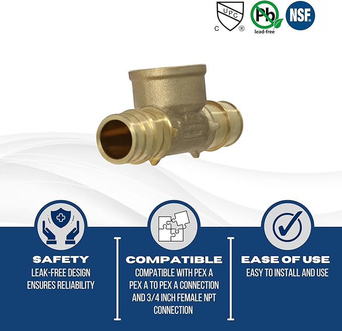 XFITTING Pex A 3/4 x Pex A 3/4 Inch x 3/4 Female NPT Tee, Pex A Female NPT Tee, 29-6-4=2XX, 2 Pieces