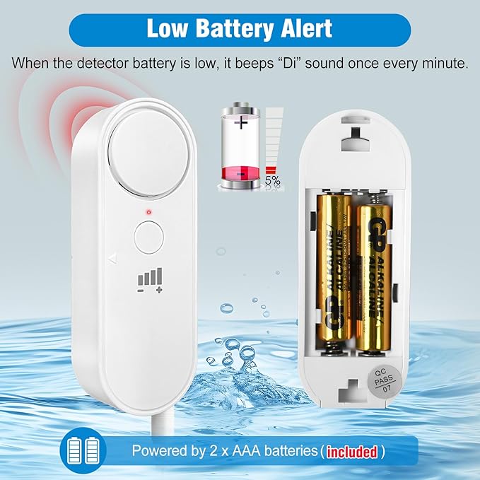 Daytech 3in1 Water Alarm for Basements with 6.5ft Detection Cable Water Sensor for Bathroom Water Leak Detectors for Home RV Kitchen Sump Pump Alarm for Water Heater Washing Machine Sink (4 Pack)