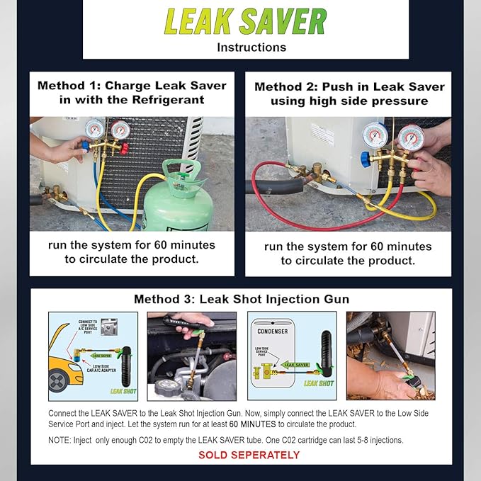 Leak Saver Direct Inject UV - Refrigerant Leak Sealer with Added UV Dye to Detect Large Leaks - for AC, Refrigeration, and Automotive Systems Up to 5 Tons - Compatible with All Refrigerants