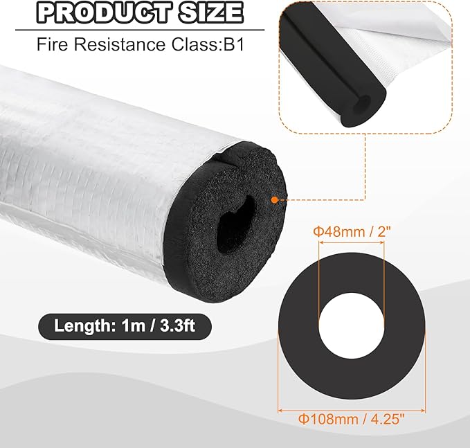 PATIKIL Pipe Insulation Foam Tube, 3.3FT Length Self Adhesive Pipe Freeze Protection Wrap with Aluminum Foil 2"(48MM) ID x 3cm Thickness for Outdoor Winter Irrigation