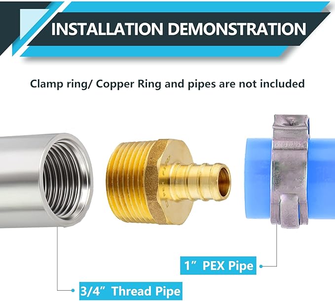 (30-Pack) PEX Fittings, Pex 1/2"x3/4" Male Threaded NPT Adapter, Brass Crimp Fittings, for PEX Tubing Pipe Plumbing, ASTM F1807