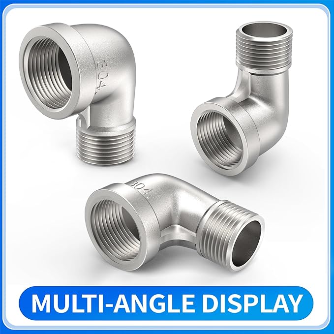 ChillWaves 304 Stainless Steel Pipe Fitting, 90 Degree Elbow 1-1/4" NPT Male x 1-1/4" NPT Female Thread Adapter(2-PACK)