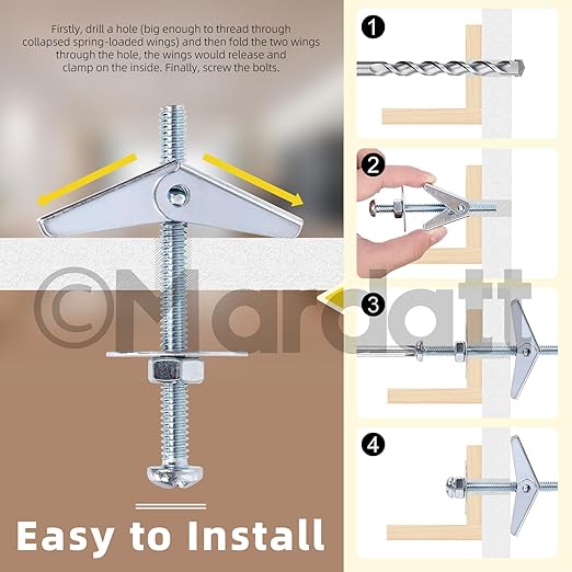 30 Sets 1/8" Toggle Bolts and Wing Nuts, Metal Toggle Bolts Round Head Toggle Wing Nut Bolt Set Butterfly Toggle Anchors for Hanging Heavy Items on Drywall