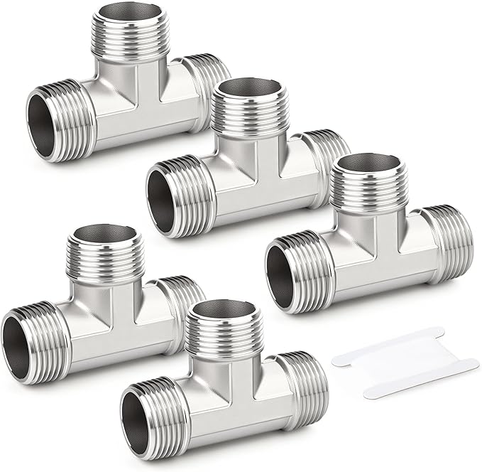 TAISHER 5PCS 304 Stainless Steel Tee Pipe Fittings, 1" x 1" x 1" NPT Male Pipe Fittings