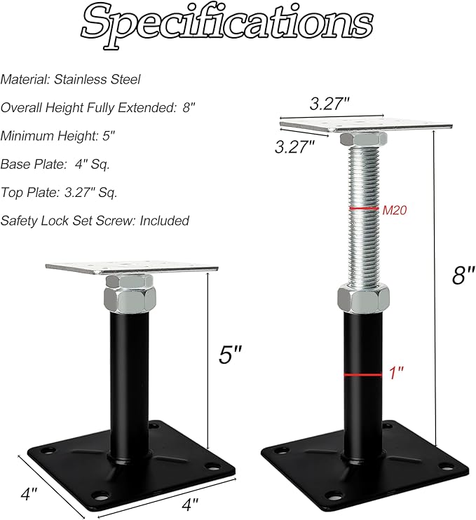 House Jacks for Leveling, 5-8" Mini Screw Jack Adjustable Deck Supports, Floor Joist Support Jack Stands, House Leveling Jacks for Floor, Post, Deck Foundation, Porch, Roof, Staircase