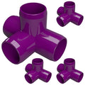 FORMUFIT 1” 4-Way Tee Furniture Grade PVC Fitting in Purple, Made in USA, UV-Resistant, Impact-Proof, 1.315” Actual Socket Diameter (Pack of 4) - F0014WT-PU-4