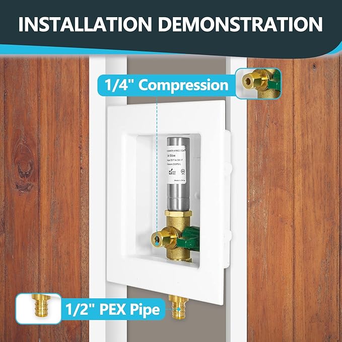 20-Pack Seelink Pre-Assembled Ice Maker Outlet Box, 1/2" PEX Crimp Inlet x 1/4" OD Compression Outlet, with Installed 1/4-Turn Ball Valve and Stainless Steel Hammer Arrestor