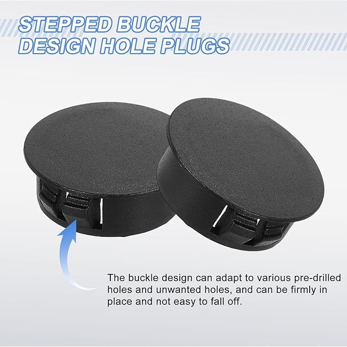 uxcell 20Pcs Plastic Hole Plugs, 22mm(7/8") Flush Type Panel Plugs, Round Snap Knockout Locking Plugs for Furniture Insert End Caps Panels, Black
