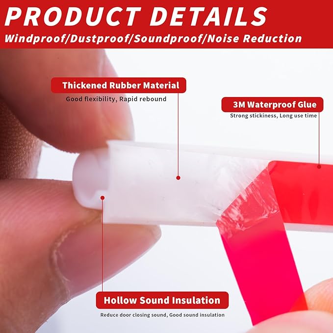 20 Feet Rubber Weather Stripping Door Seal Strip, Self-Adhesive Backing D-Shape Door Weatherstripping for Door Frame Insulation Large Gap, Easy Cut to Size(White)