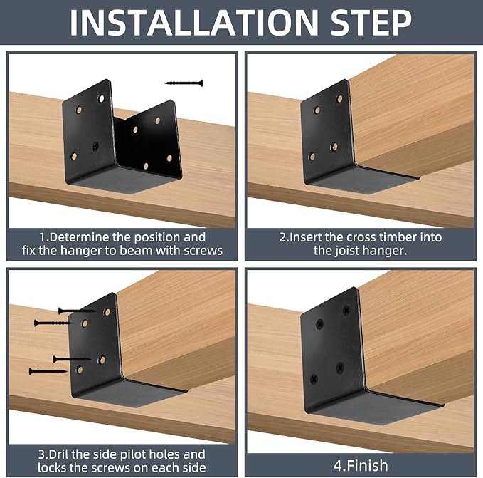 8 Pcs Deck Railing Brackets Connectors for 4"x4", 4"x6" Railing Wood Post, Heavy Duty Mounting Joist Hanger Brackets with Screws, Black