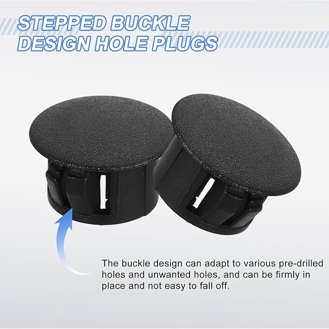 uxcell 30Pcs Plastic Hole Plugs, 13mm(1/2") Flush Type Panel Plugs, Round Snap Knockout Locking Plugs for Furniture Insert End Caps Panels, Black