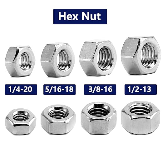 3/8-16 Hex Nuts 100Pcs 304 Stainless Steel 18-8, Full Thread, Hex Drive, Bright Finish by SG TZH
