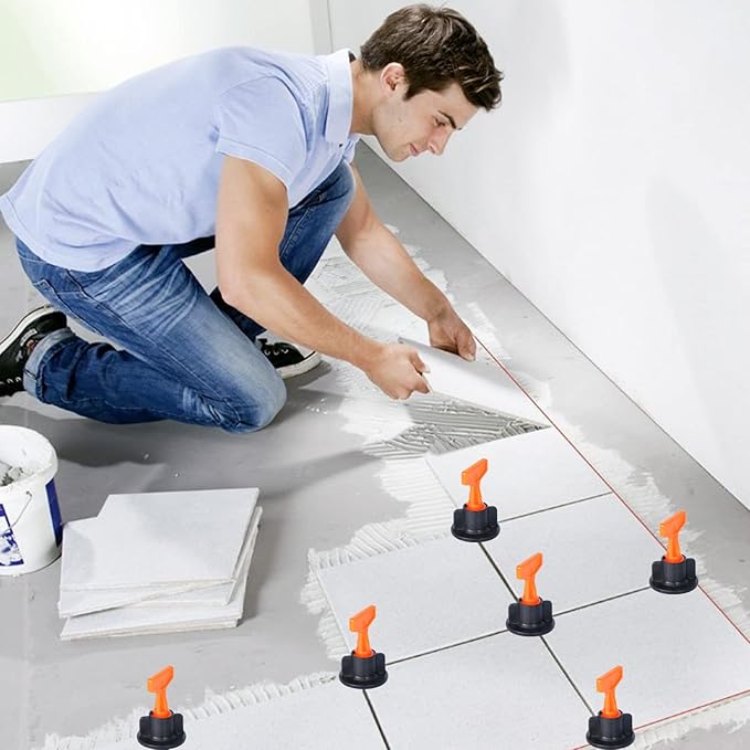Reusable 1/16" Tile Leveling System Kit (800pcs) w/ 4000 1/8" Cross Spacers + 16 Wrenches & 100 Steel Pins - Professional Floor Installation Tools(800, 1/8)
