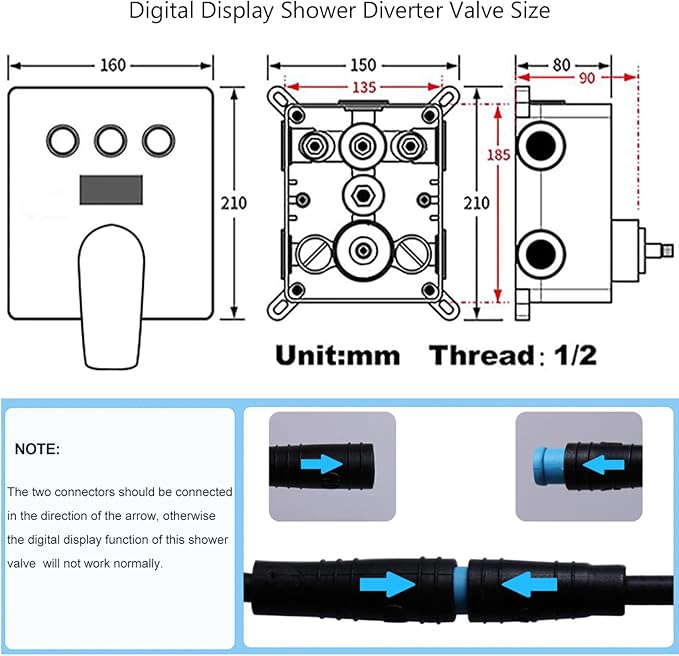 Temperature Display Rain Mixer Shower Faucet Set with 6 pcs Body Jets 12 inch Square Rainfall Shower Head with Handheld Spray Wall Mounted Rough-in Valve and Trim Included,Chrome