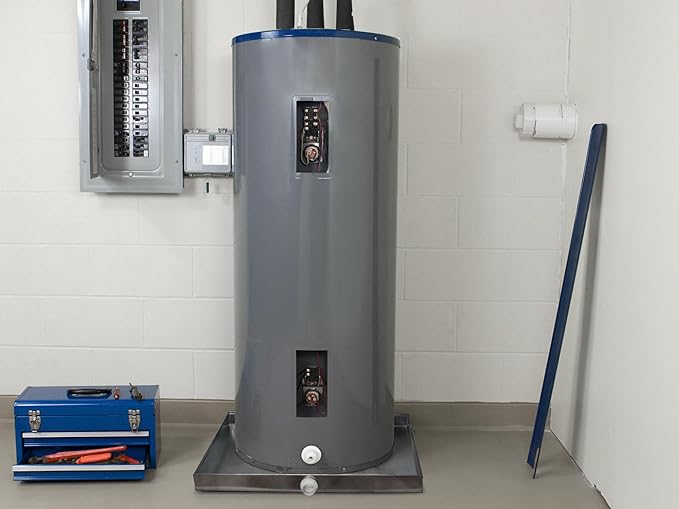 26GA Galvanized Drain Pan W/Connector & Hole-Rust-Free Made for Electric Water Heater & Air Conditioning Units Protects Floor from Water Damage, Easy to Install- 22"x22"x2"