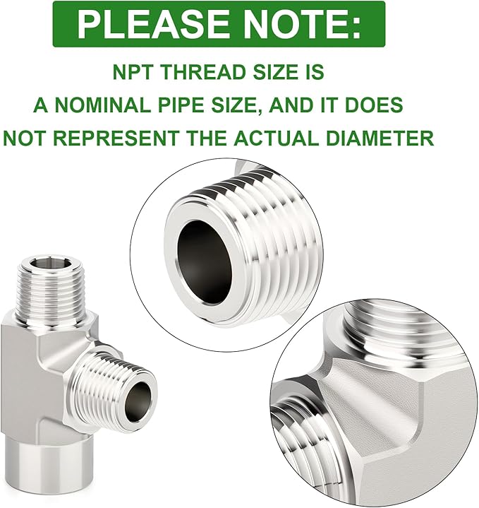 TAISHER 1PCS Forging of 304 Stainless Steel Tee Pipe Fittings, 3/8" NPT Female x 3/8" NPT Male x 3/8" NPT Male Pipe Fittings, Female Run Tee