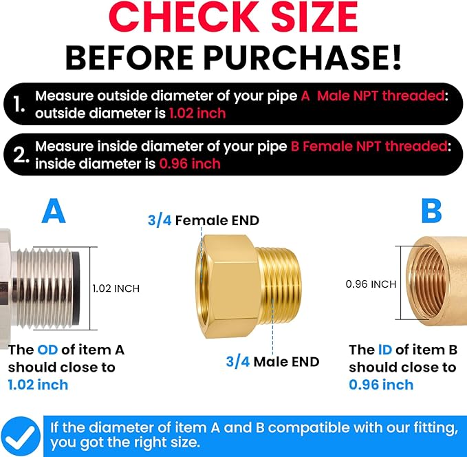 SDTC Tech 2-Pack Brass Pipe Fitting 3/4 NPT Thread Male to 3/4 NPT Thread Female Reducer Adapter, Brass Pipe Extension Connectors