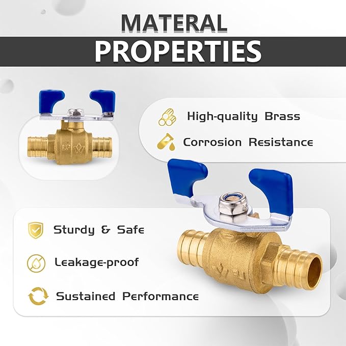 40PCS Foskan 3/4" PEX Crimp Ball Valve, Brass Full Port Shut-off Valve with Blue Butterfly Handle for Portable Water Poject