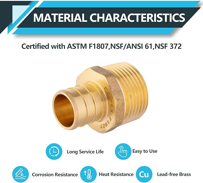 (20-Pack) PEX Fittings, Pex 1/2"x1/2" Male Threaded NPT Adapter, Brass Crimp Fittings, for PEX Tubing Pipe Plumbing, ASTM F1807(PEX1807017-20Pack)