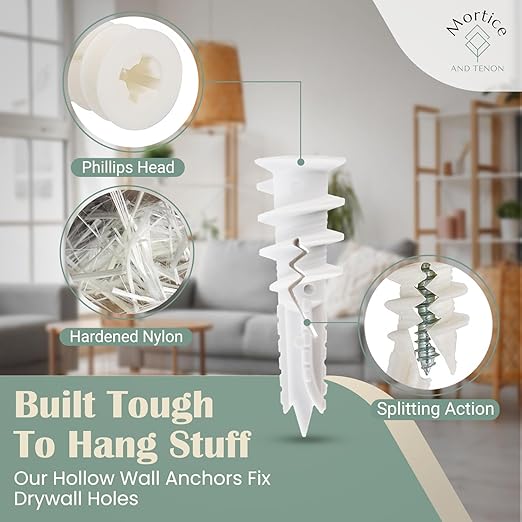 Reinforced Nylon 66 Contractor Bulk Sheetrock Anchors, 90lb Jobsite Kit for TV Stand, Sound Bar & Drywall, Wall Anchors for Drywall, Furniture Wall Anchor for Wall Art Decor, Wall Safe Wall Shelves