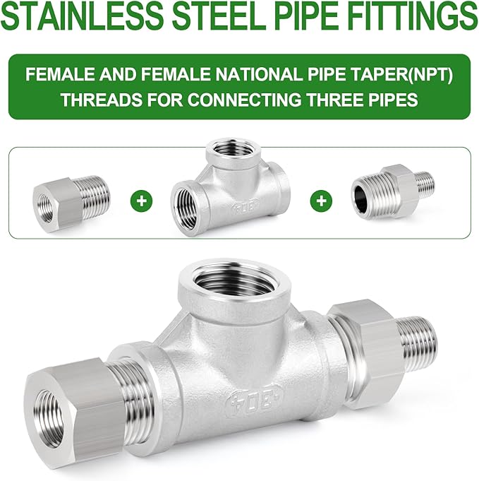 TAISHER 1PCS 304 Stainless Steel Tee Pipe Fittings, 2-1/2" x 2-1/2" x 2-1/2" NPT Female Pipe Fittings