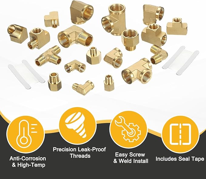PATIKIL Brass Tee Fitting, 2Pcs 1/4" x 1/4" x 1/4" NPT Female Pipe 3 Way Forged Brass Barstock Street T-Fittings Pipe for Water Gas Refrigeration