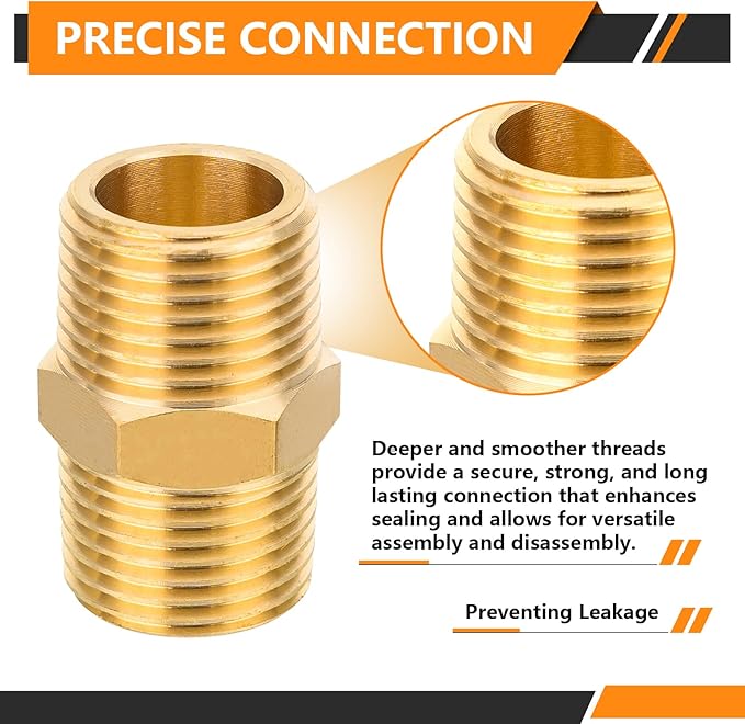 30-PCs HeSun Brass Hex Nipple Pipe Fitting, 3/8" NPT Male x 3/8" NPT Male Nipple Pipe Adapter(NPT012-30)