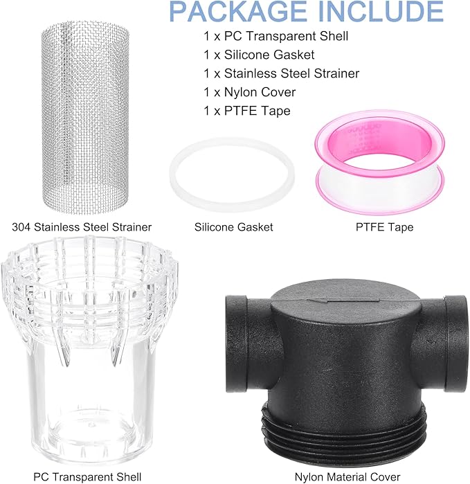 uxcell Pressure Washer Filter 3/4" NPT Female Thread, Inline Mesh Strainer Attachment, Stainless Steel Screen with Sealant Tape for Outdoor Gardening Inlet Water (Size:20 Mesh)