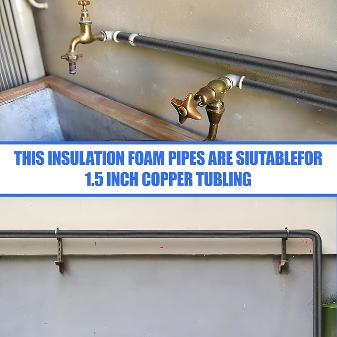 8 Pack Pipe Insulation Foam Tube, 3/4'' Self Adhesive Pre Slit Foam Pipe Covers Polyethylene with Double Sided Tape for Spigot, Winter Outside Pipes, Water Heater Pipes Freeze Protection