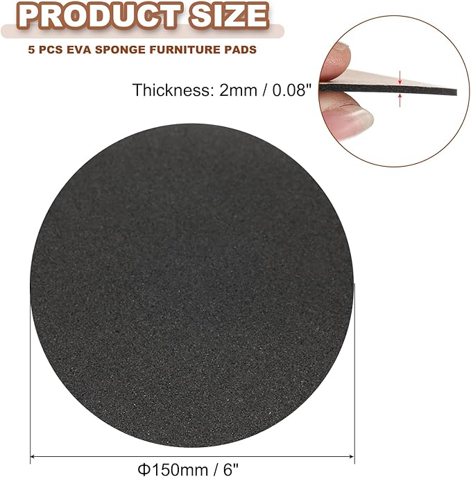 PATIKIL 6 Inch Diameter Lamp Base Felt 5Pack 2mm Thick Foam Adhesive Non-Slip EVA Protection Pad Mat for Lamp Furniture DIY Craft, Black