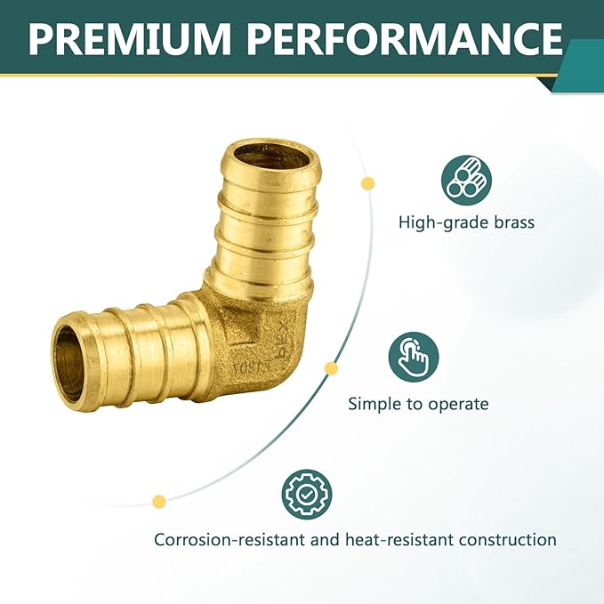 100-Pack PEX Fittings Niikappu 1/2"x1/2" Pex Elbow, Brass Crimp Pipe Fittings for PEX Pipes, ASTM F1807