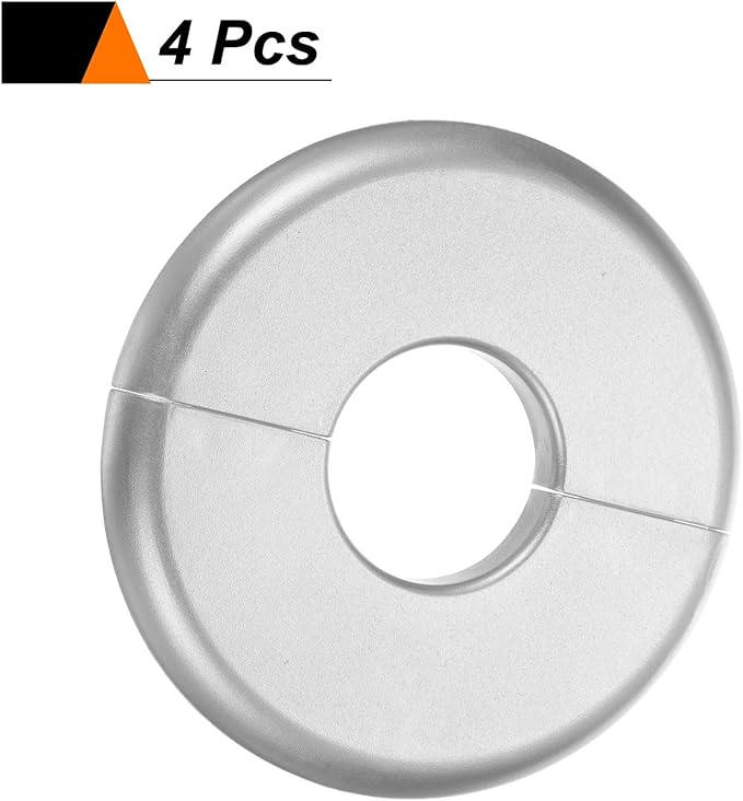 HARFINGTON 4pcs Wall Split Flange 26.5mm/1" Self-Adhesive Plumbing Cover Plates ABS Plastic Round Escutcheon Plate Buckle Design for Water Pipe Bathroom Kitchen Decoration, Silver Tone