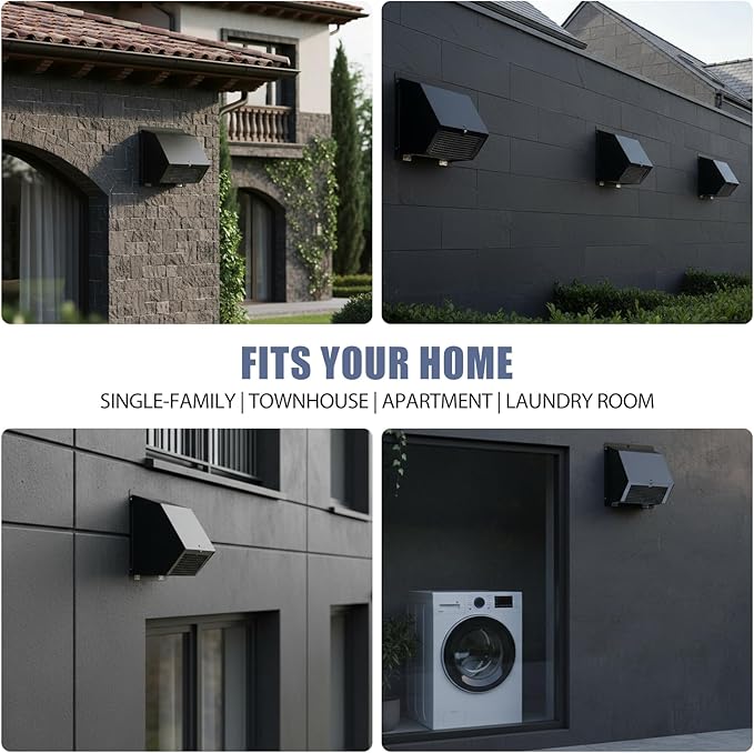 8 Inch Dryer Vent Cover Outside, Black Wall Dryer Vent Cap, No-Pest Metal Vent Covers For House Exterior