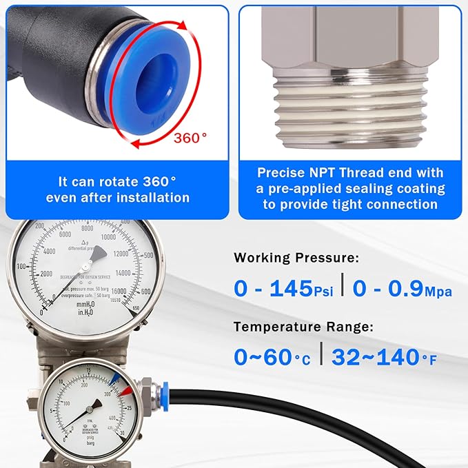 78 PCS Air Line Quick Connect Fittings 1/8" 1/4" 5/16" 3/8" 1/2" Quick Connect Air Hose Fittings Push Lock Fittings Quick Release Pneumatic Kit for Air Compressor Pneumatic System