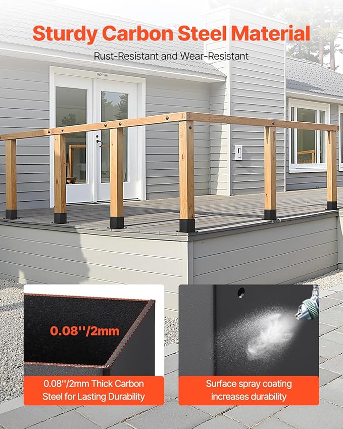 VEVOR 4x4 Post Base 8 Pcs, Inner Size 3.6x3.6 inch / 92x92 mm Post Brackets, Heavy Duty Carbon Steel Decking Posts, Wood Posts Brackets for Pavilion Deck Railing Support Deck Base Plate, Black