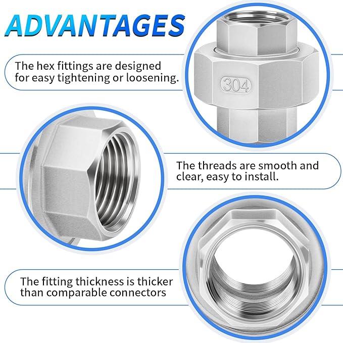 ChillWaves 304 Stainless steel Cast Pipe Fitting, Union，2" NPT Female，Thread Adapter(1-PACK)