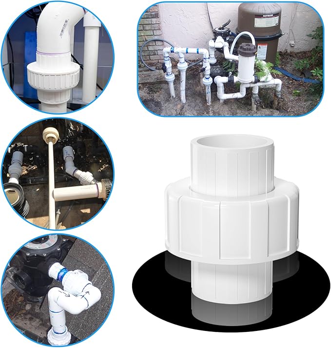 8PCS 1/2Inch PVC Union Coupling Adapter, Furniture Grade PVC Pipe Fittings with EPDM O-Ring, White Slip Union Coupling for Irrigation, Pool & Spa System, Indoor Plumbing Project